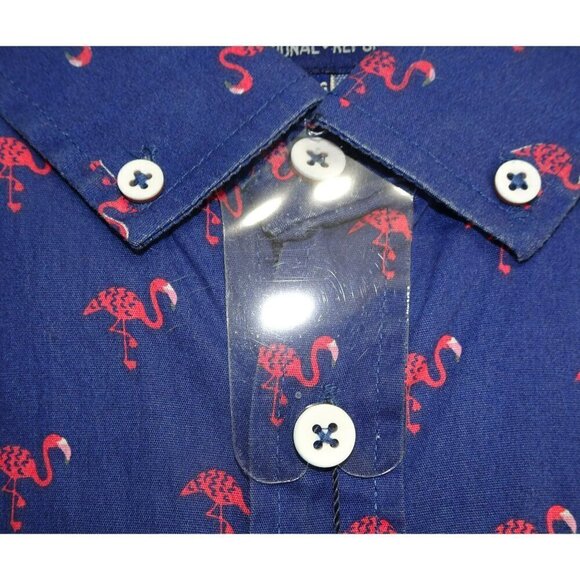 International Report Tropical Collection Purple Flamingo Button Down Shirt Size - Picture 6 of 10